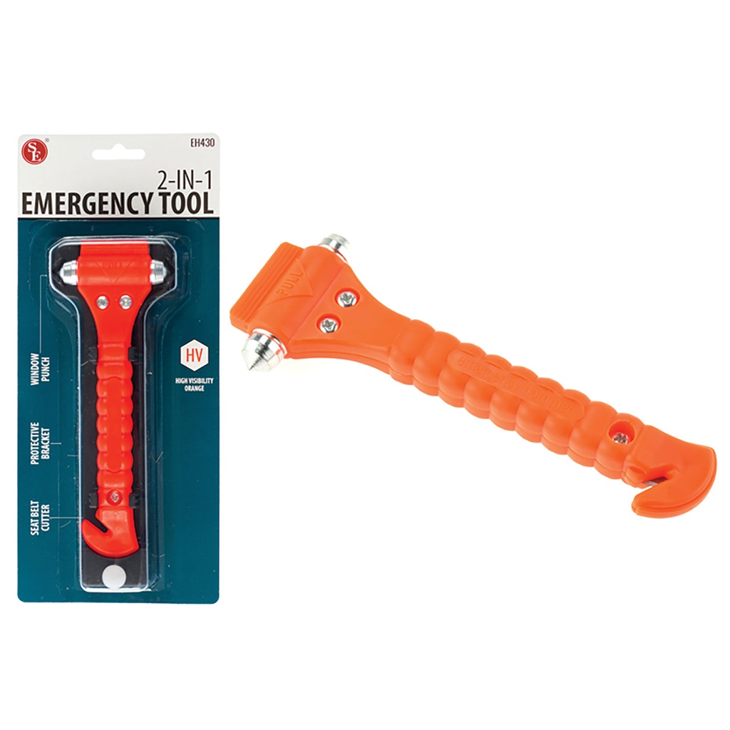 Roadside Guardian 2-in-1 Car Safety Hammer - High-Visibility Orange