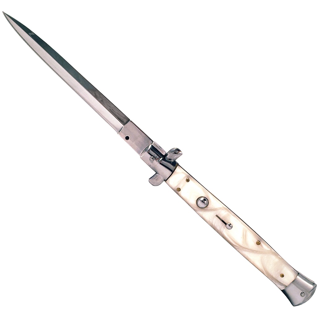 Grand Venetian Showpiece Stiletto Automatic Knife - White Pearl