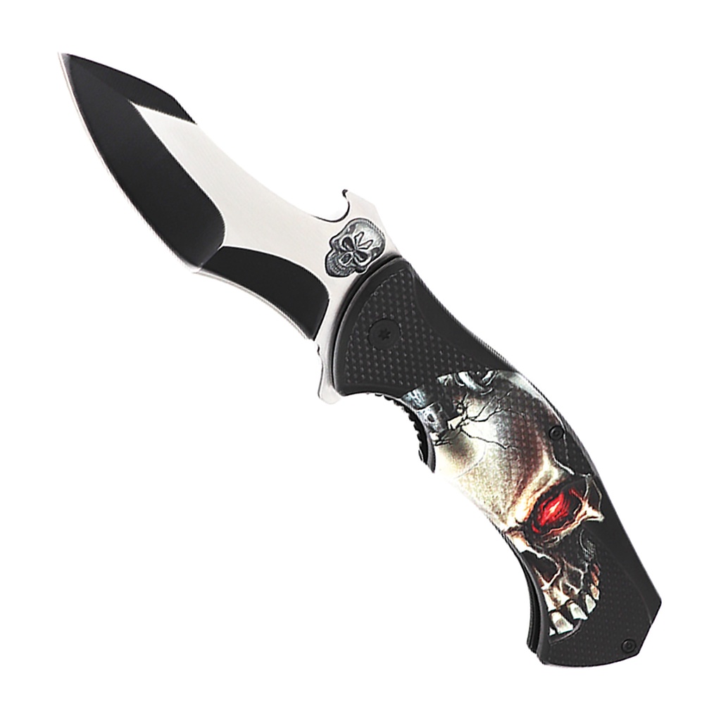 Impaled Skull Quick-Flip Assisted Opening Knife - Black Nylon Fiber