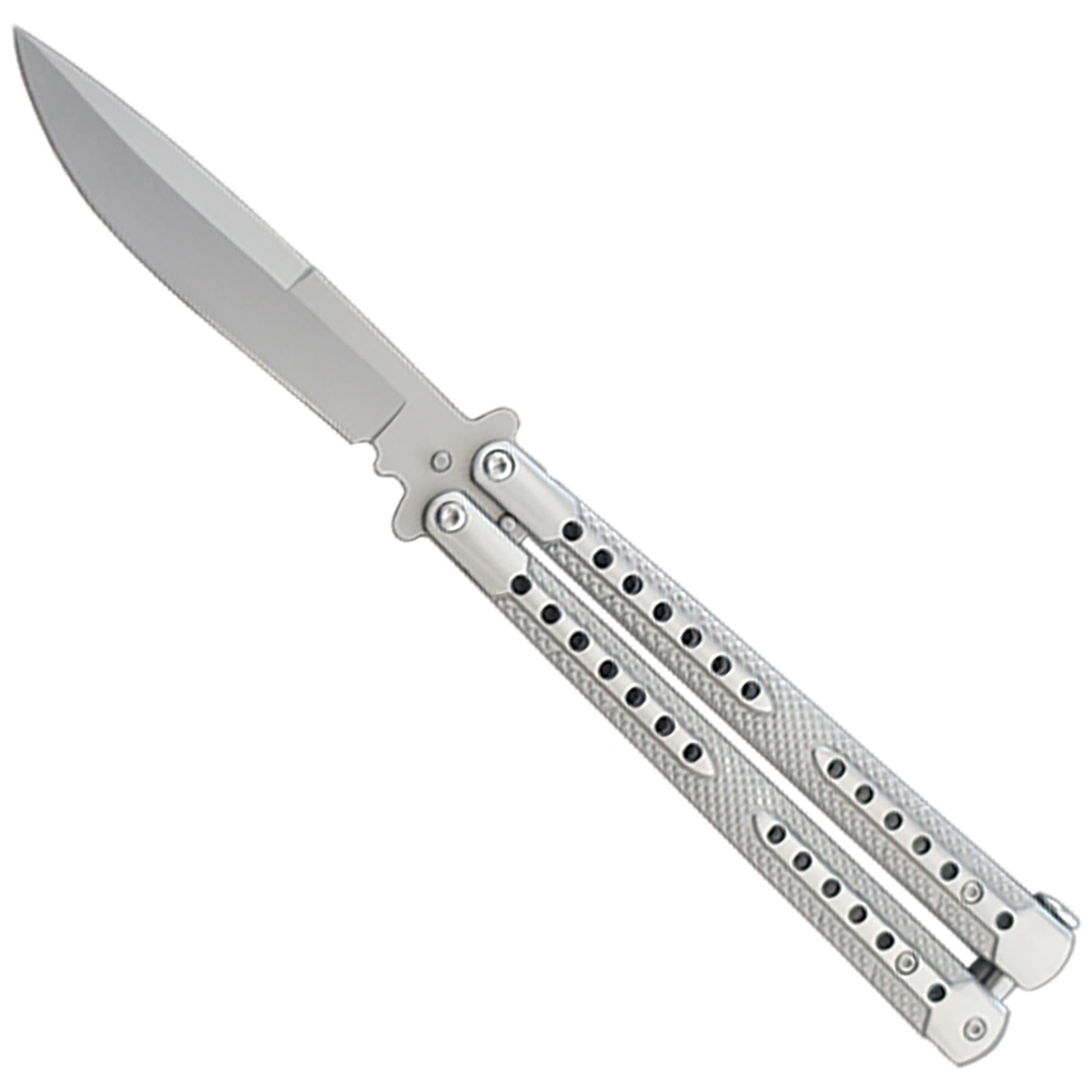 Twin Shade Pivot-Balanced Butterfly Knife - Silver Titanium