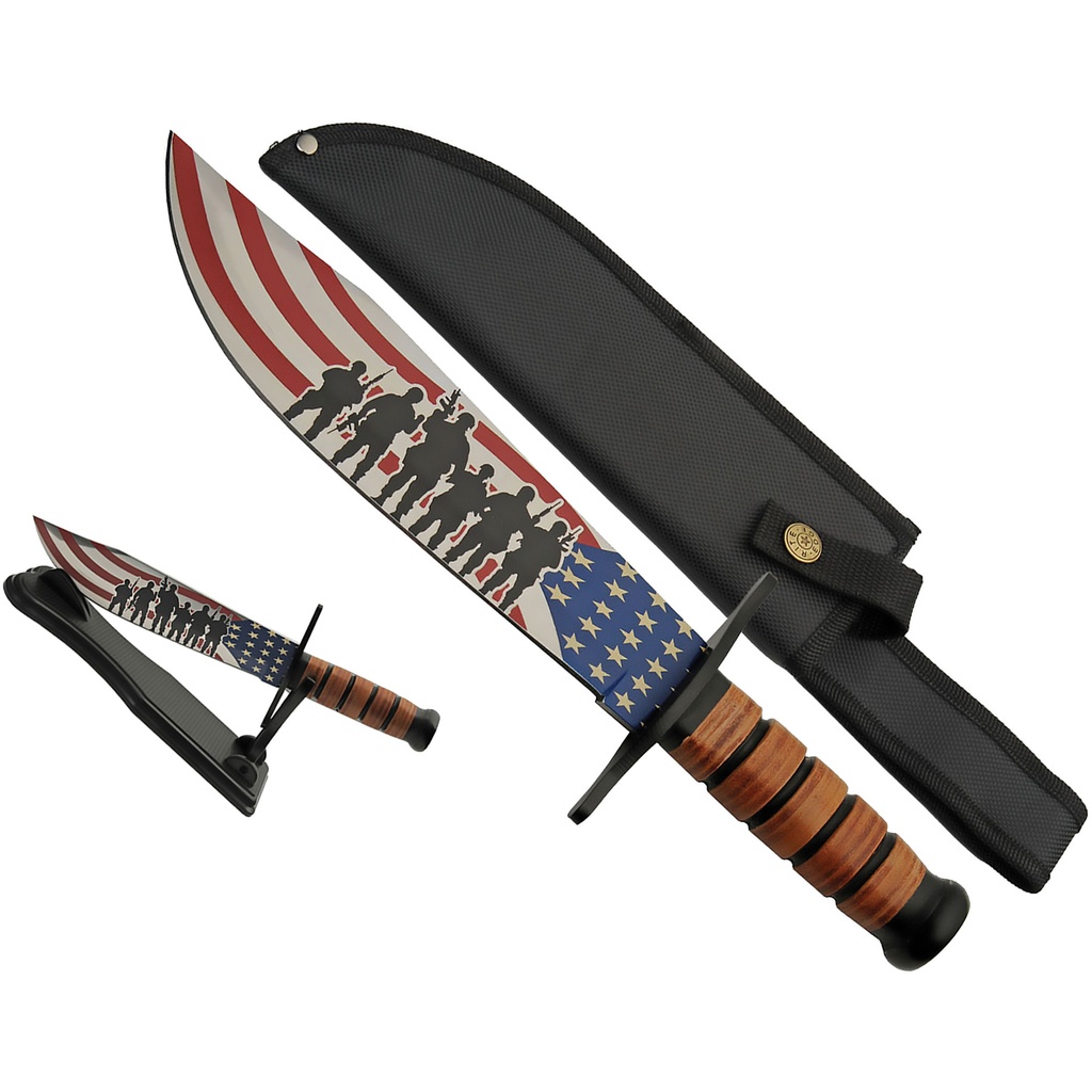 Flying Flag Tribute Bowie Knife - Stacked Leather