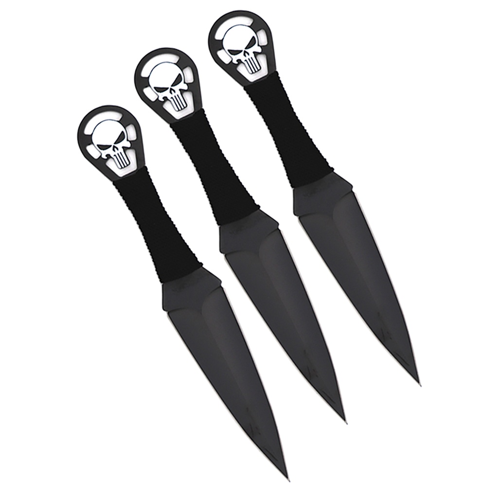 Skull-Marked Precision Throwing Knife Set - Matte Black Steel