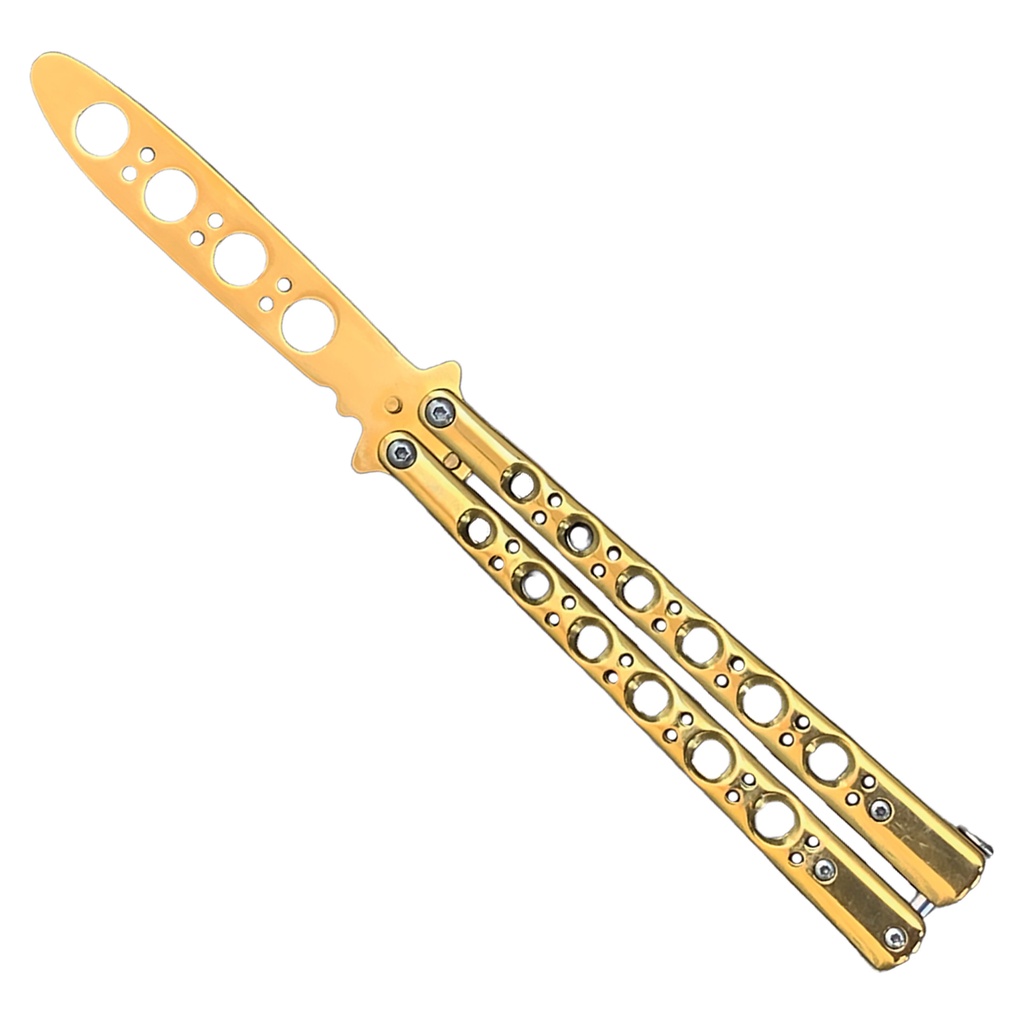 Six-Hole Flow Balance Butterfly Knife Trainer - Gold Steel