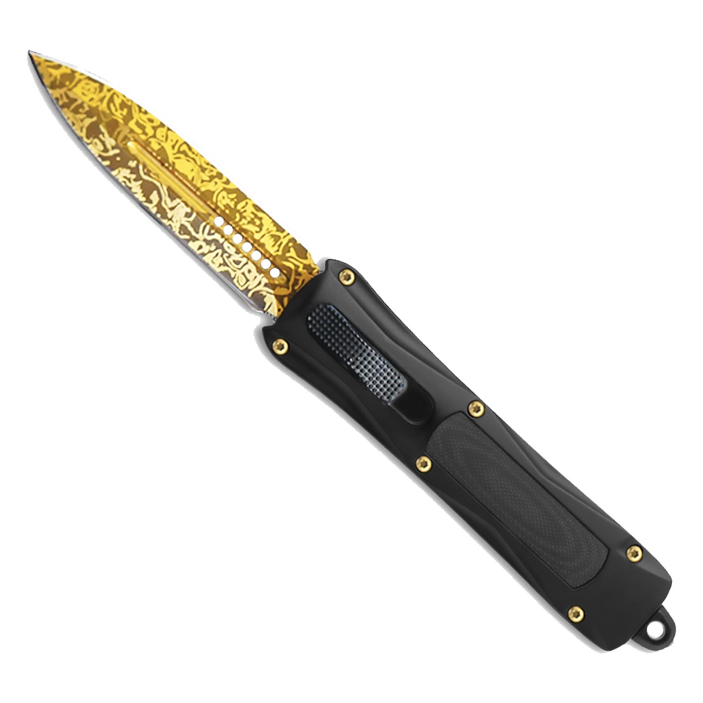 Golden Vein Quick-Strike OTF Knife - Gold Damascus