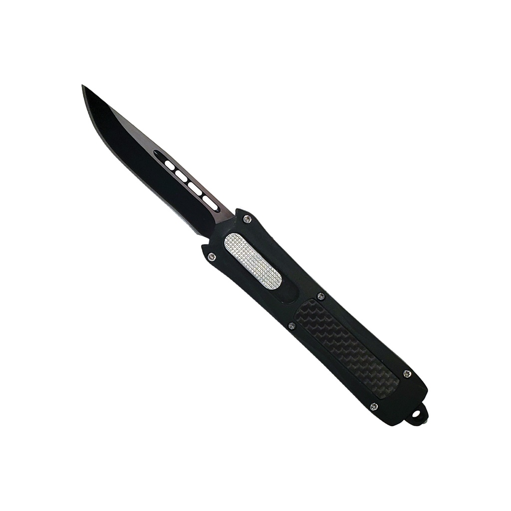 Midnight Weave Front-Button OTF Knife - Carbon Fiber Black