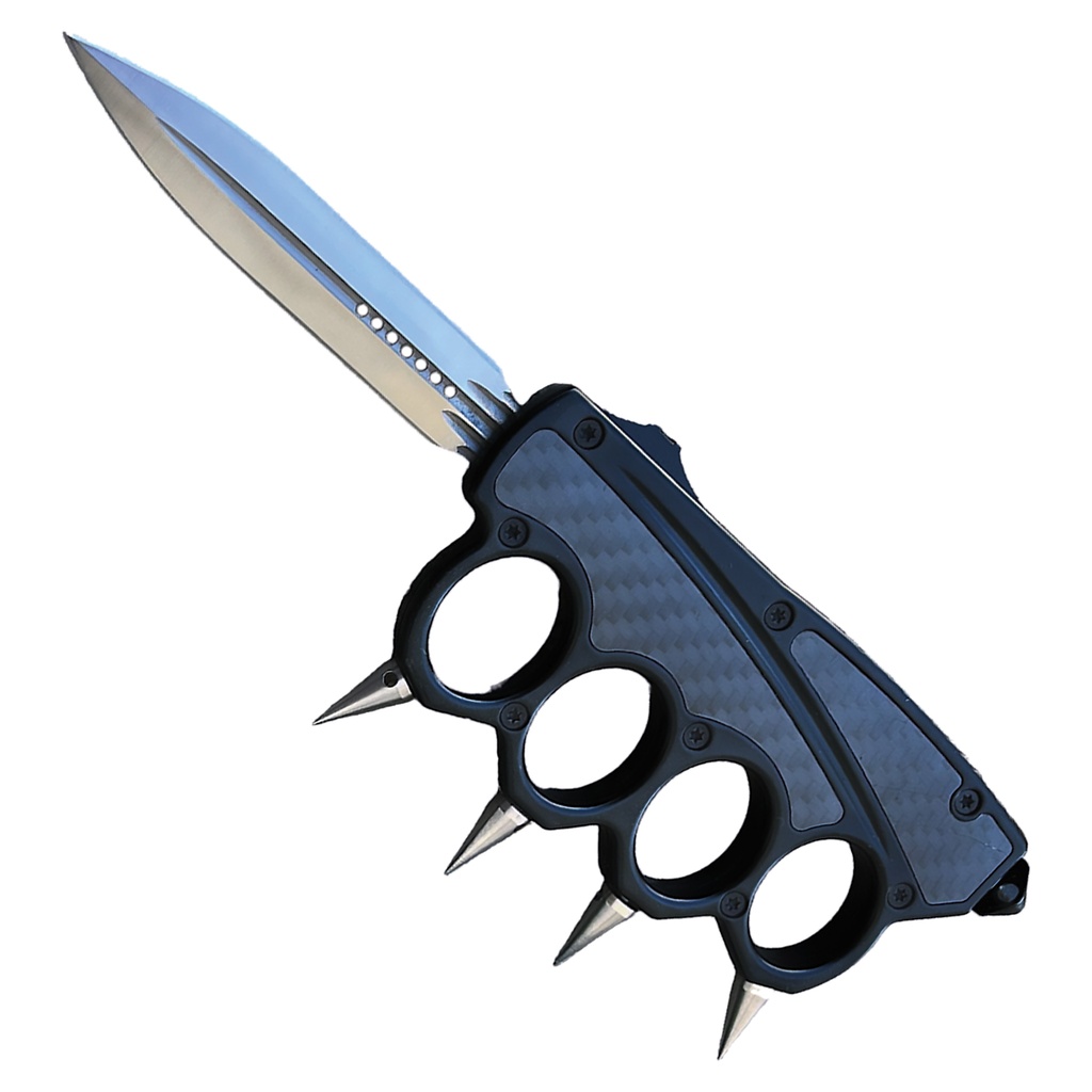 Carbon Veil Knuckle-Guard OTF Knife - Black Carbon Fiber