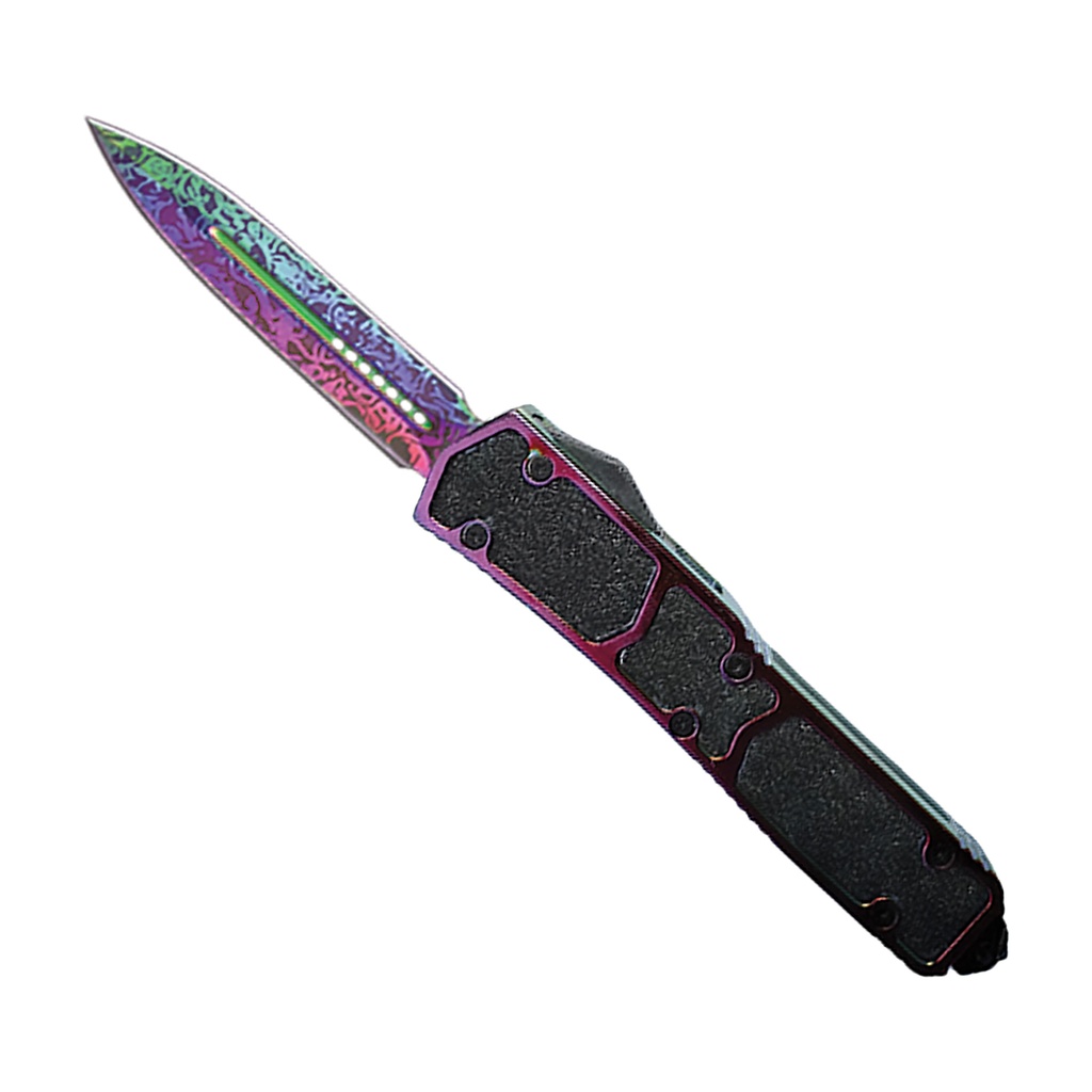 Prism Surge Double-Action OTF Knife - Rainbow Damascus