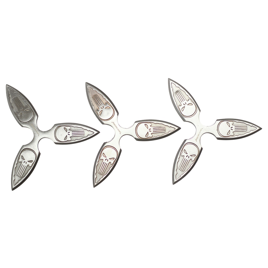 Skull Triad Balanced Throwing Star Set - Silver