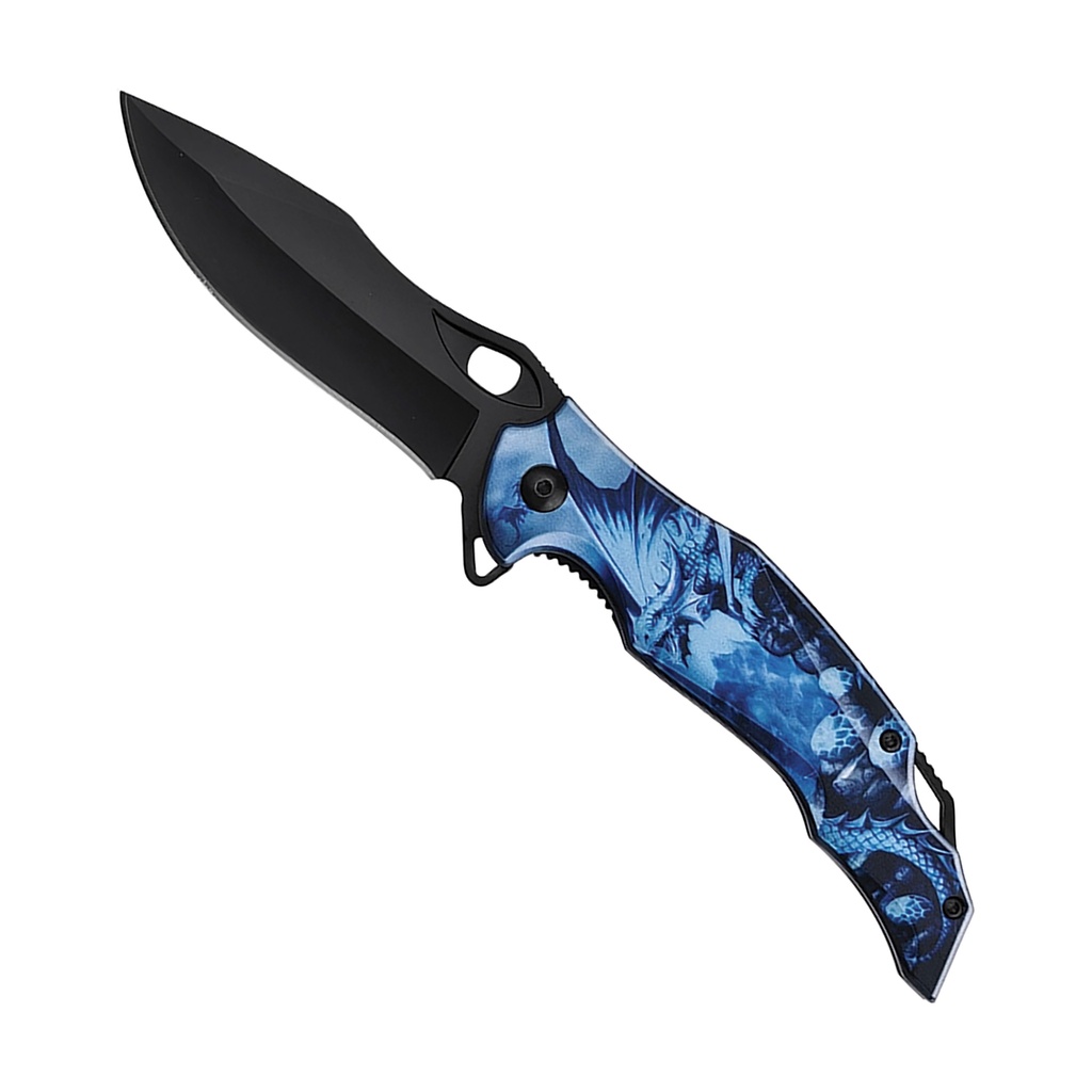 Arctic Titan Dragon Quick-Deploy Spring Assisted Knife - Blue Aluminum