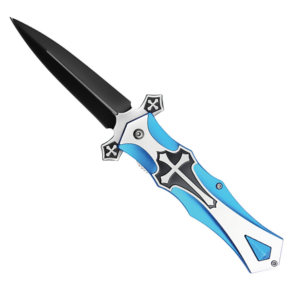 Crusader Cross Quick-Deploy Spring-Assisted Knife - Blue