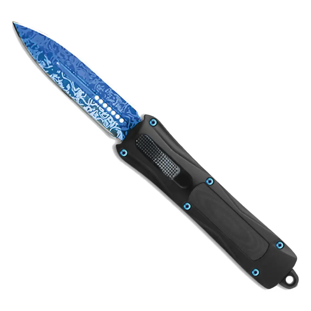 Riptide Ripple Front-Switch OTF Knife - Blue Damascus