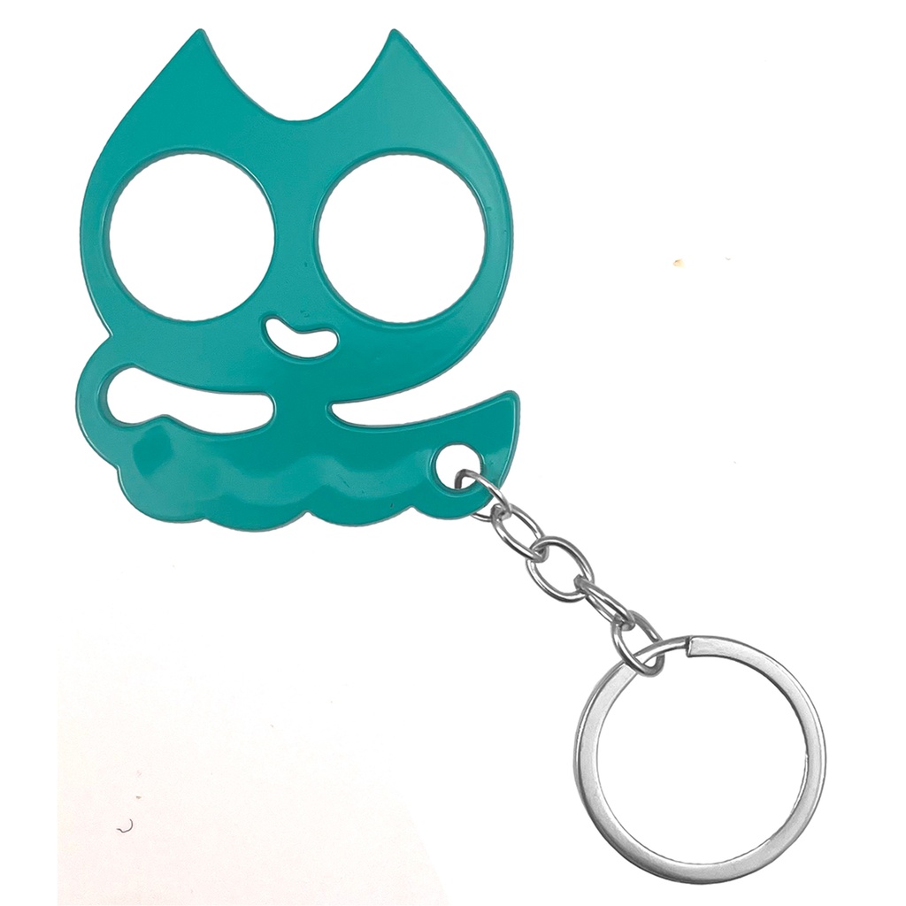 Feline Guard Compact Two-Finger Self Defense Keychain - Teal Metal