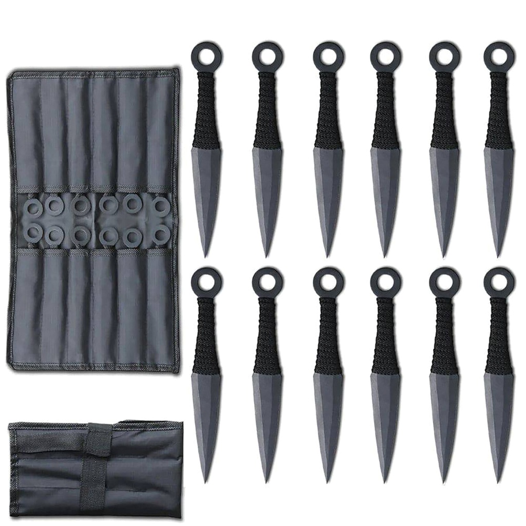 Shadow Grid Training Kunai Throwing Knife Set - Black Cord