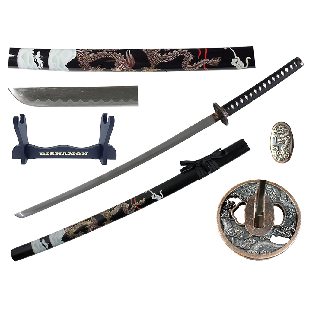 Bishamon Dragon Guardian Samurai Sword - Black Scabbard