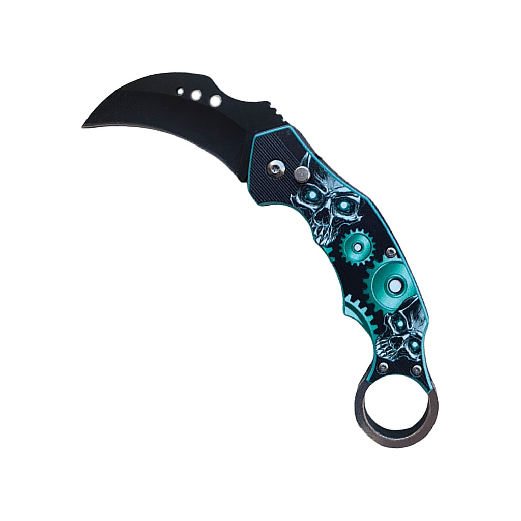 Reaper Ring Skull-Locked Automatic Karambit Knife - Neon Green