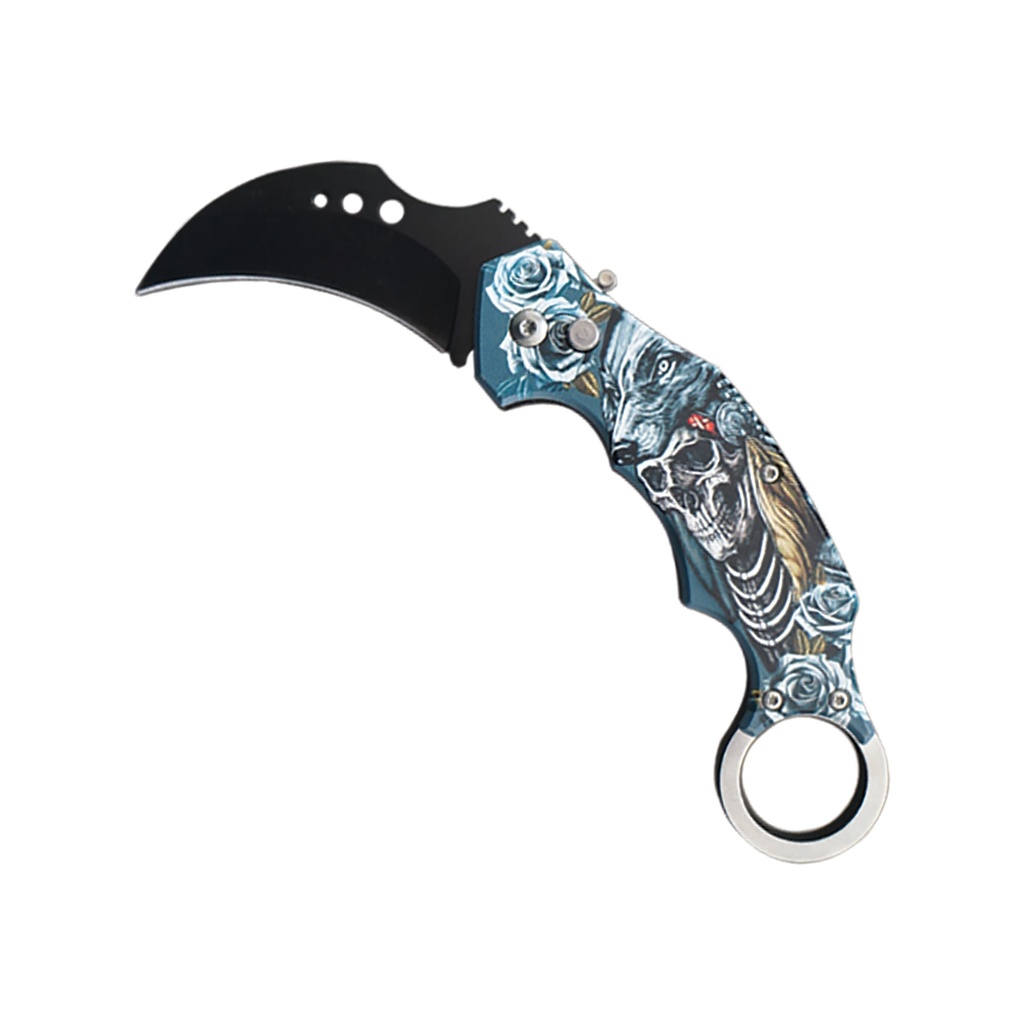 Skull Bloom Quick-Strike Automatic Karambit - Matte Black
