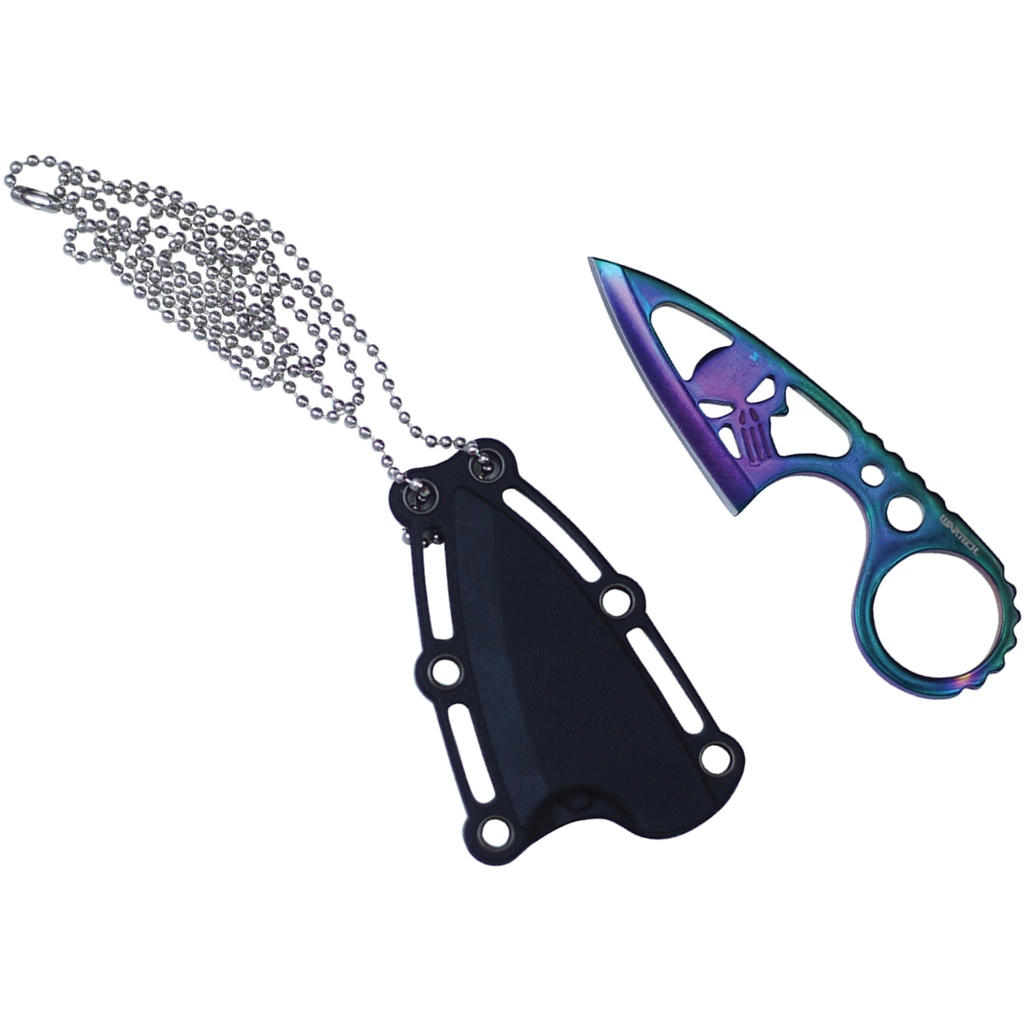 Skull Spectrum Ring-Grip Neck Knife - Rainbow Finish
