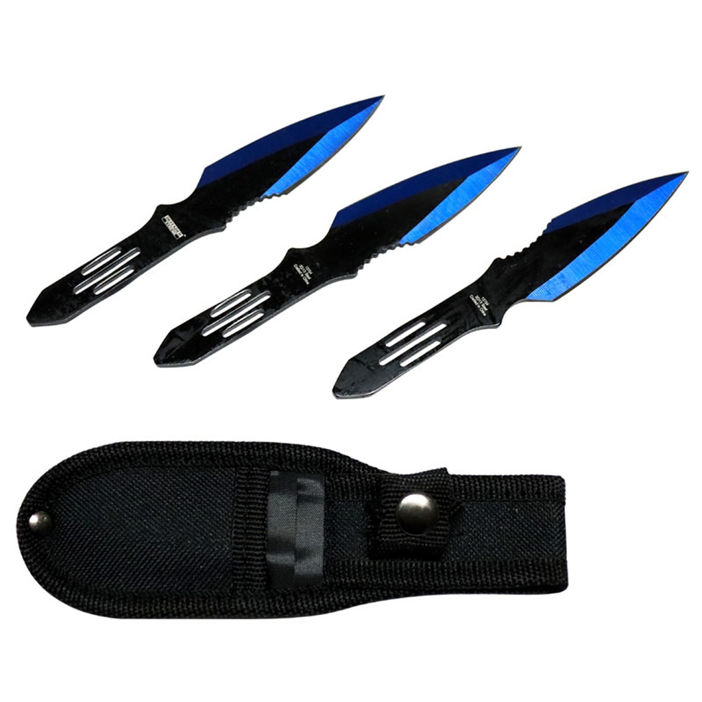 Defender-Xtreme 5.5" Black & Blue 3 Piece Throwing Knife Set